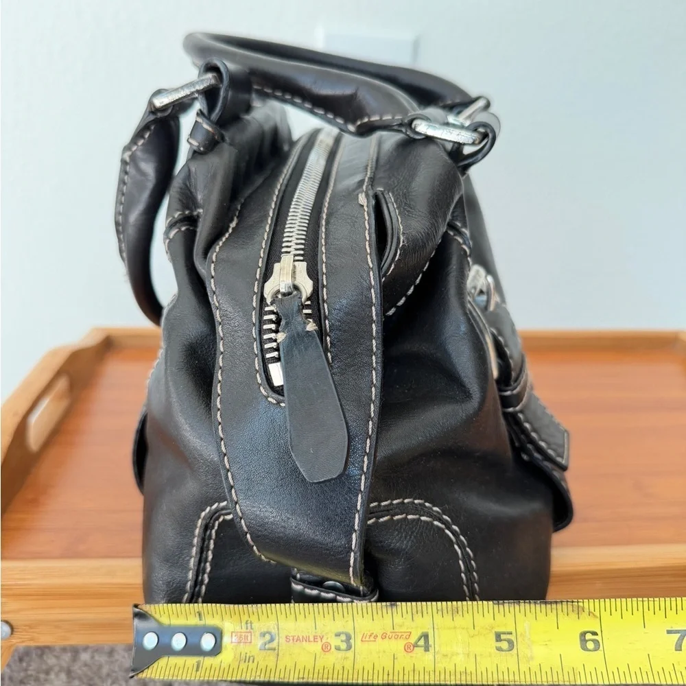 Y2K 90’s Michael Kors Satchel Black Leather Stitched Silver Distressed Bikercore